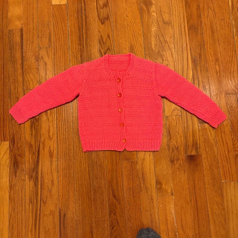 Handmade Kids 3T Cardigan Sweater Coral Knit Button Up